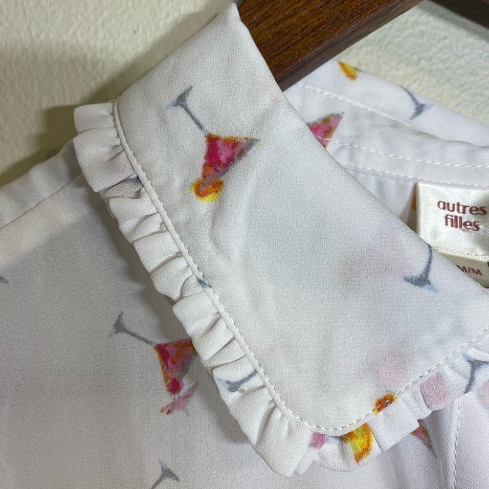 Autres Filles Novelty Martini Cocktail Print Flowy Feminine Blouse Size M *NWT* - Picture 5 of 8